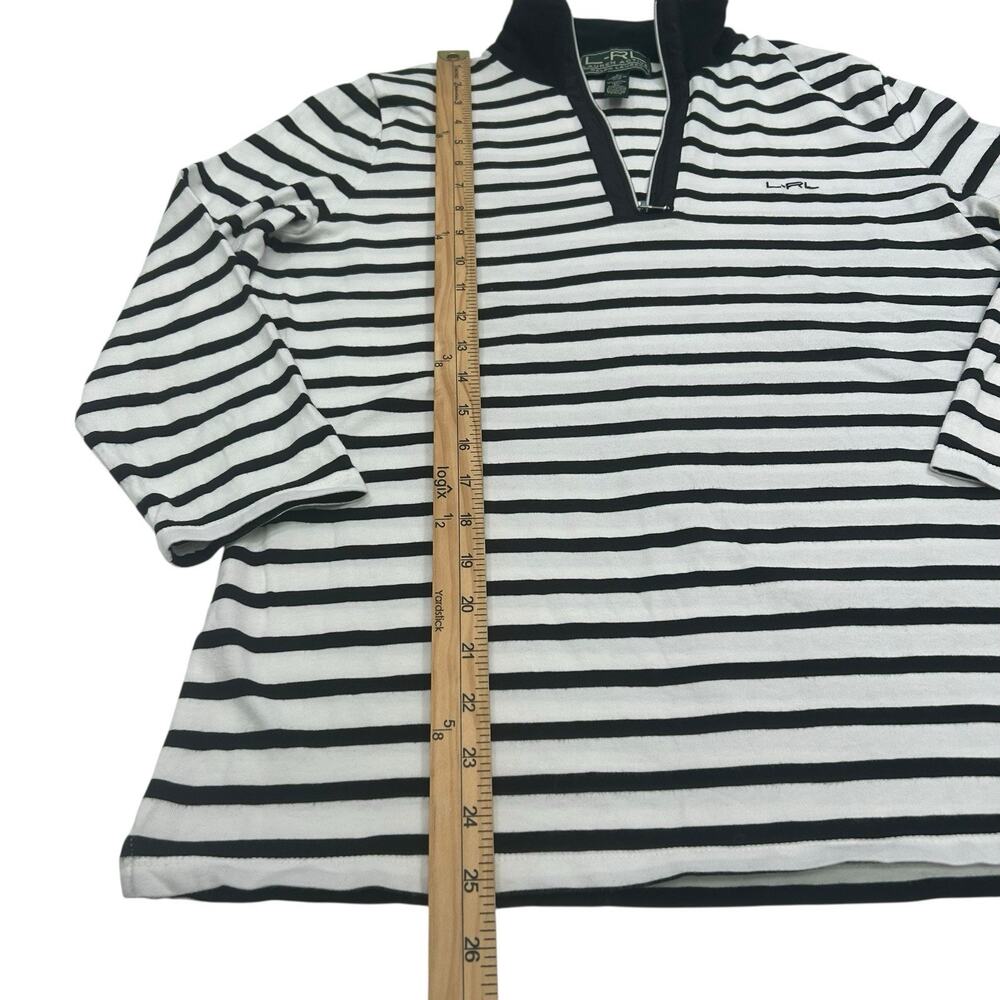 L-RL Lauren Active 1/4 Zip Mock Neck Stripe Top White Black Sz L Pickleball Golf - Picture 9 of 11